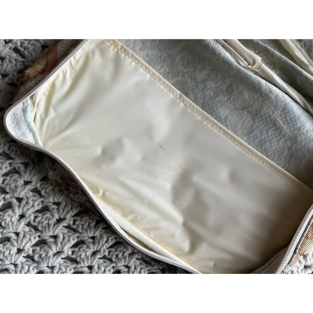 Vintage 90s Needlepoint Toiletry Bag Fruit Print Neutral Cottagecore